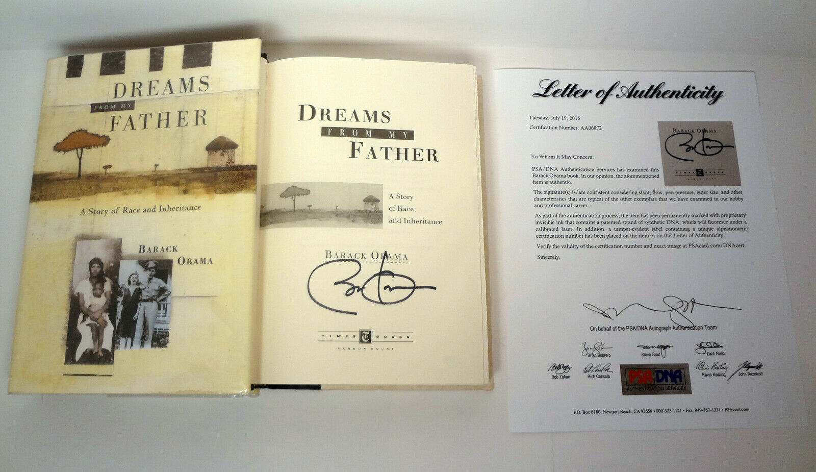 Sports　Dreams　Nicks　W/　Barack　–　COA　1st　Obama　PSA/DNA　Book　Signed　Edition　From　1995　Father　My　Autographs