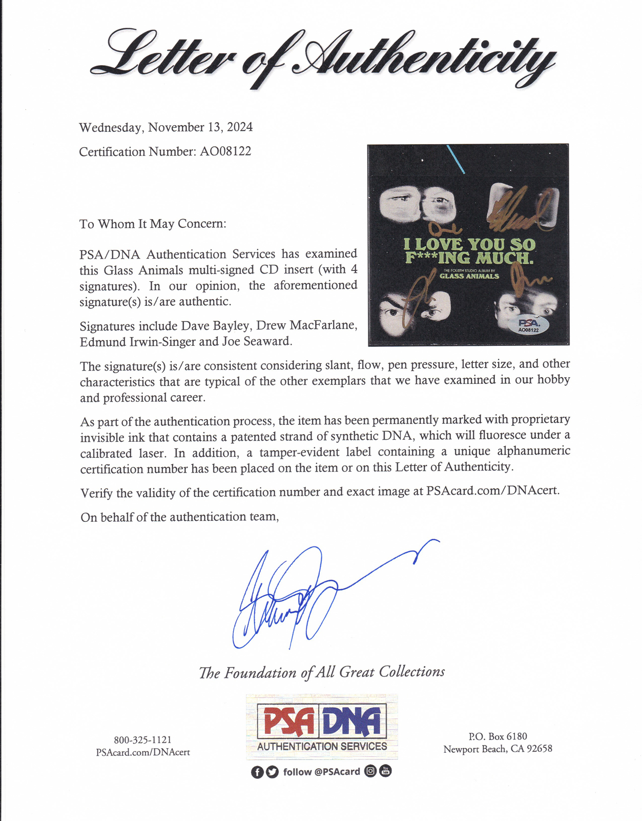 Glass Animals Signed Autograph I love You So F***ing Much CD Framed With PSA/DNA COA B - Image 3