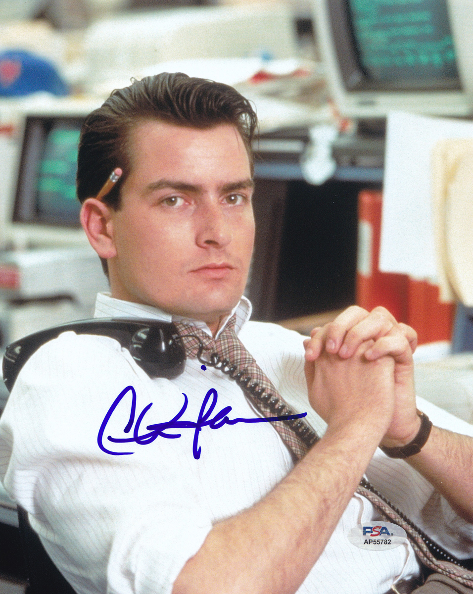 Charlie Sheen Wall Street Signed Autograph 8x10 Photo With PSA/DNA COA C