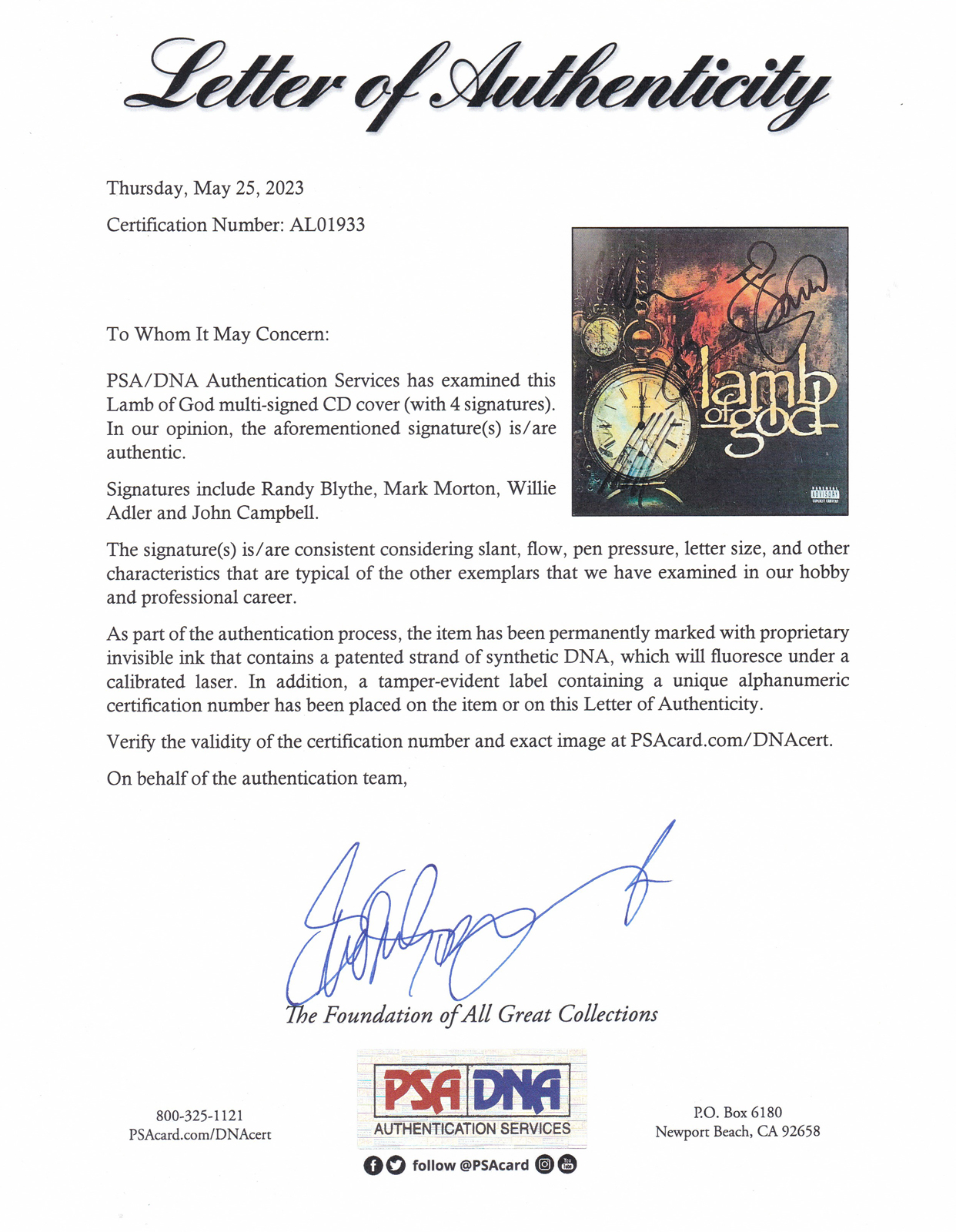 Lamb of God Band Signed Autograph Self Titled CD Framed With PSA/DNA COA B - Image 4