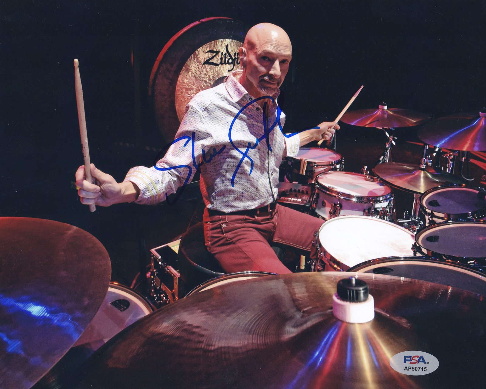 Steve Smith Journey Drummer Drum Signed Autograph 8x10 Photo With PSA/DNA COA C