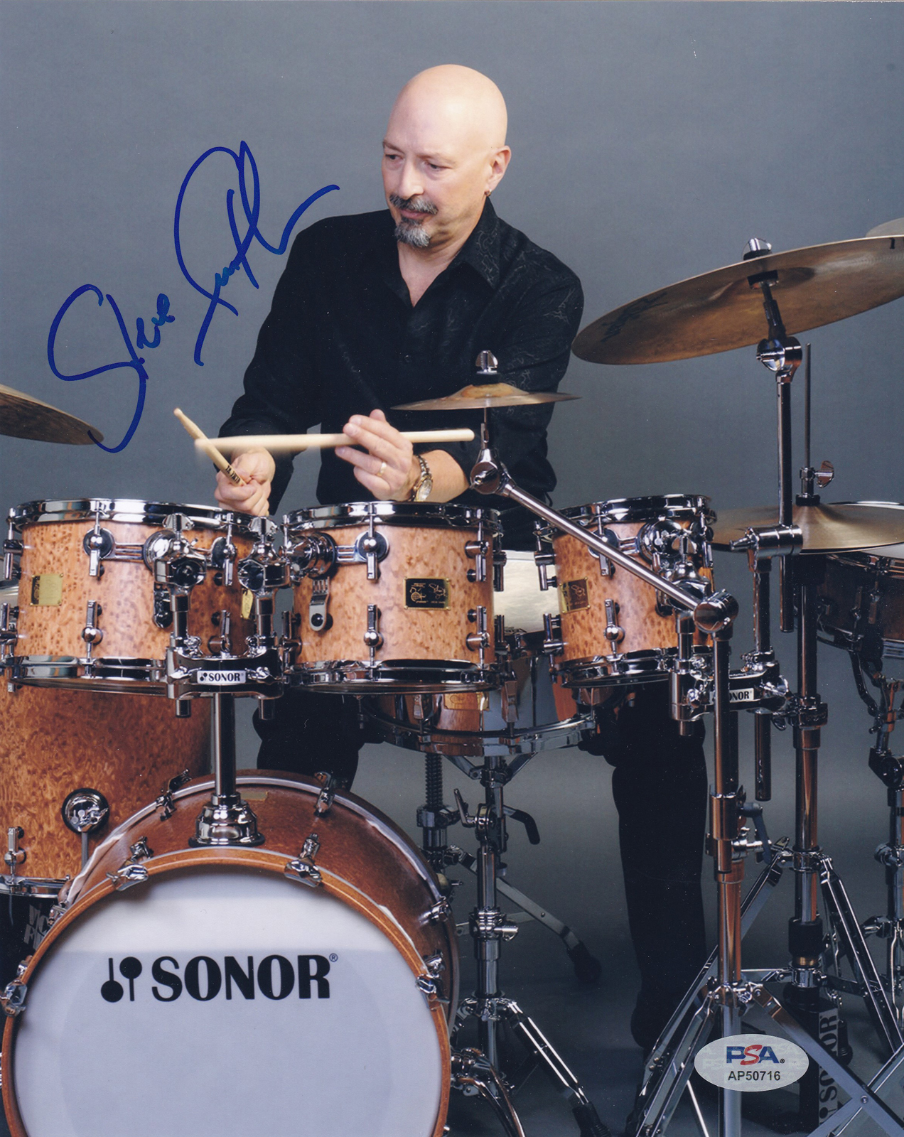 Steve Smith Journey Drummer Drum Signed Autograph 8x10 Photo With PSA/DNA COA D