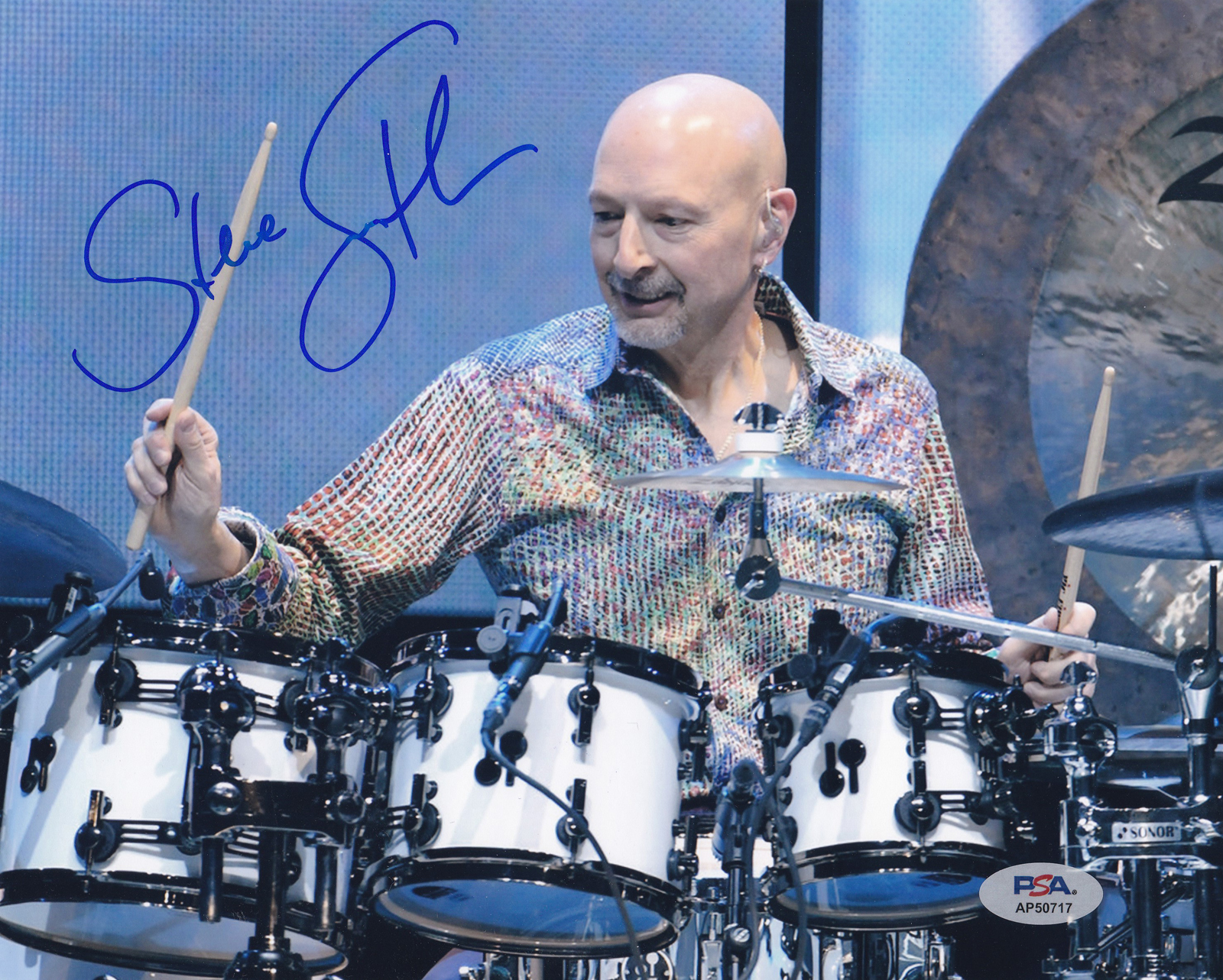 Steve Smith Journey Drummer Drum Signed Autograph 8x10 Photo With PSA/DNA COA E