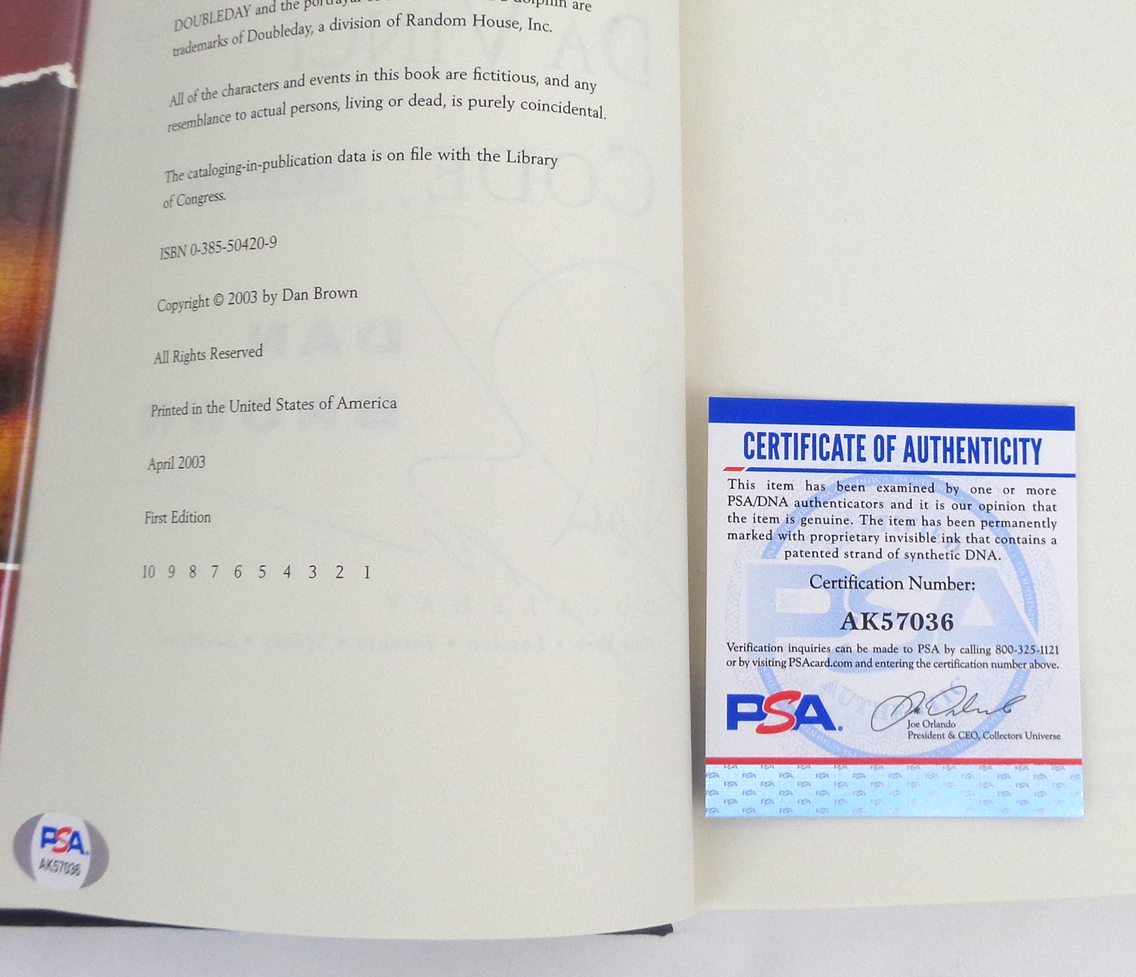 Dan Brown Signed Autograph The Da Vinci Code Book 1st Edition With PSA/DNA COA