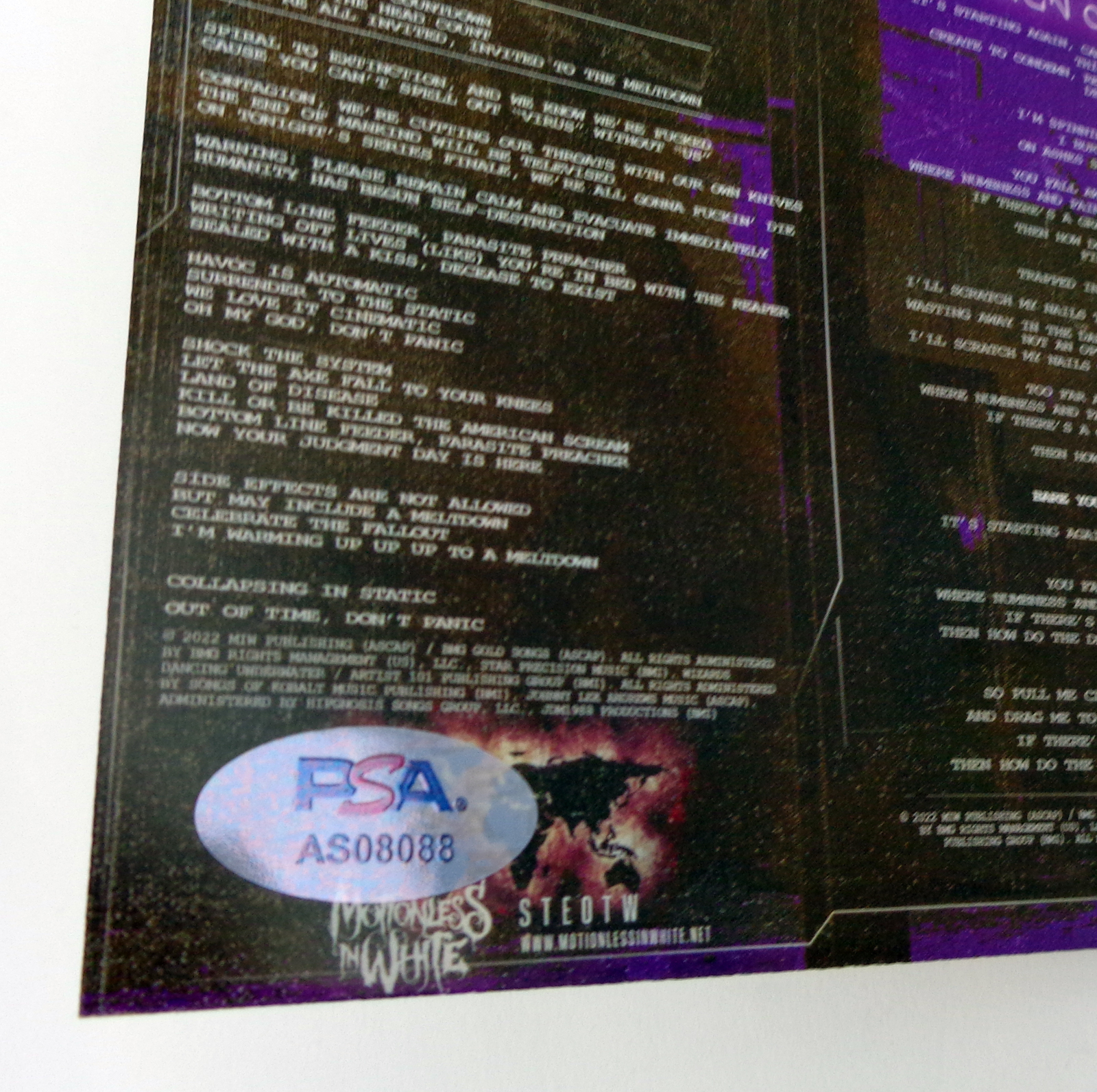 Motionless In White Signed Autograph Scoring The End of World CD Framed With PSA/DNA COA B