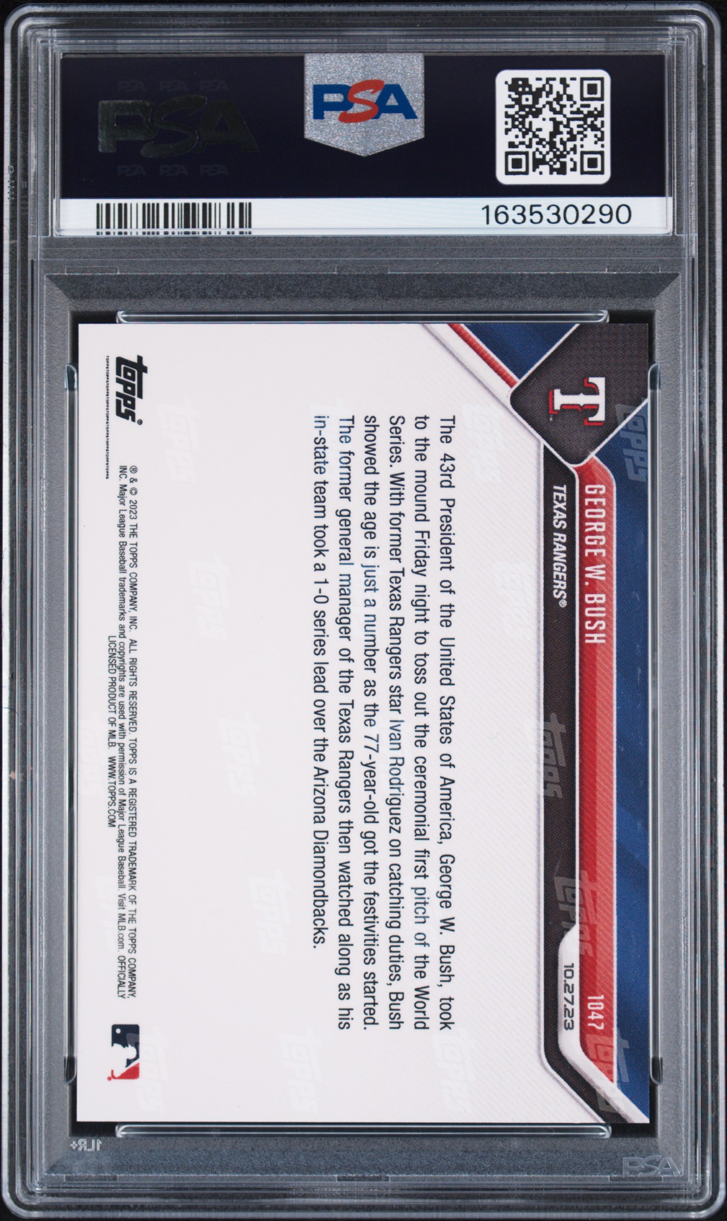 President George W Bush Signed Auto 2023 Topps Now World Series Card With PSA/DNA COA