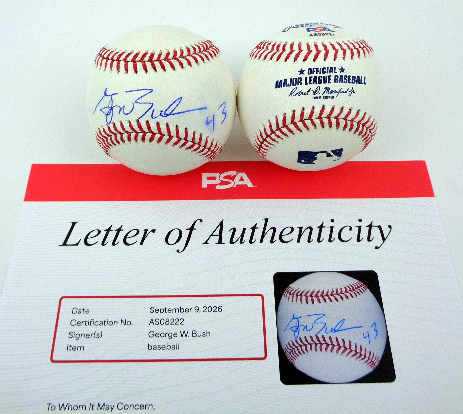 President George W Bush Signed Autograph MLB Baseball "43" Inscription With PSA/DNA COA