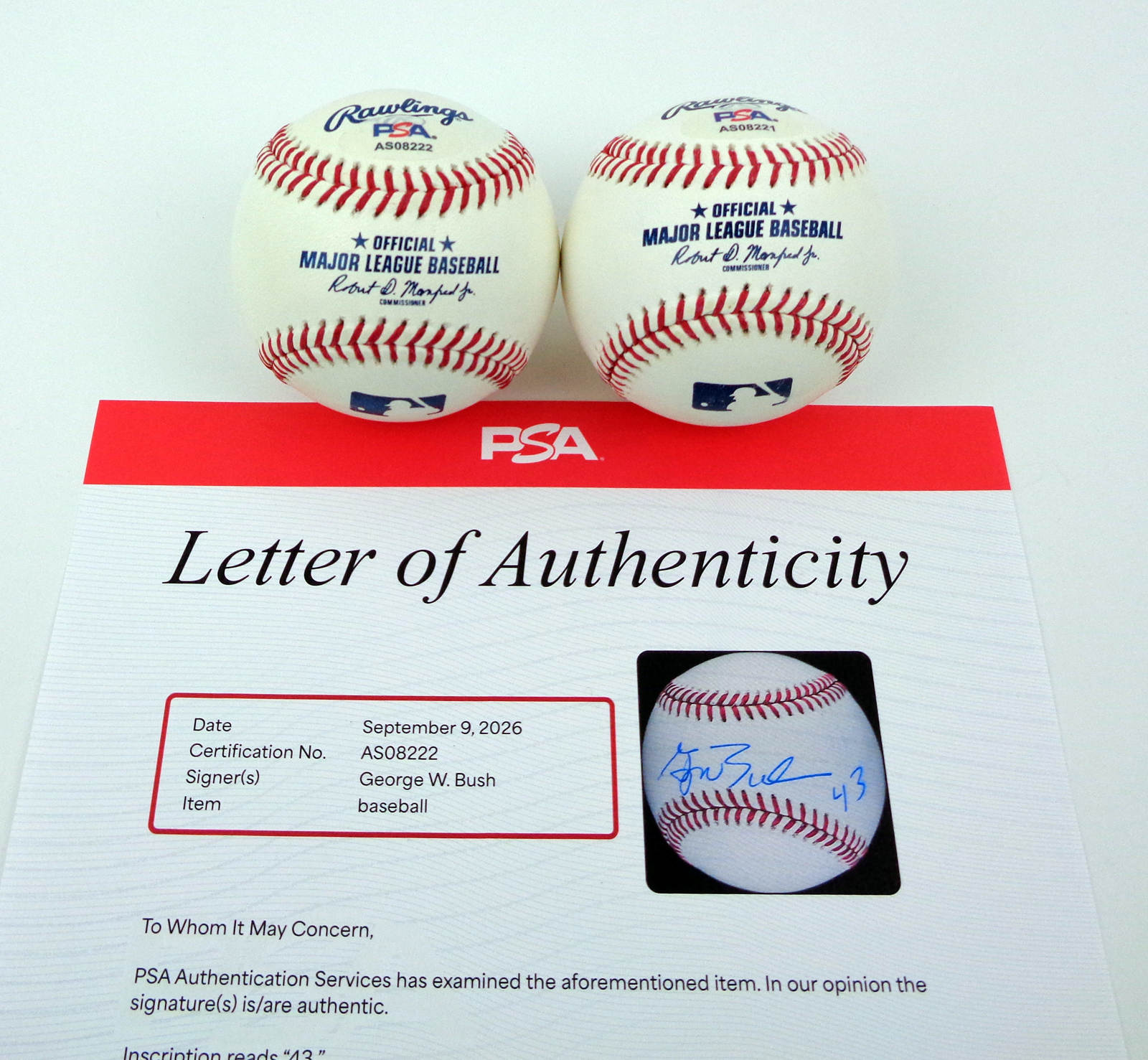 President George W Bush Signed Autograph MLB Baseball "43" Inscription With PSA/DNA COA